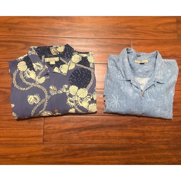 Tommy Bahama Other - Tommy Bahama 2 Mens XXL Silk Tropical Camp Shirts Blue Purple Shells Palm